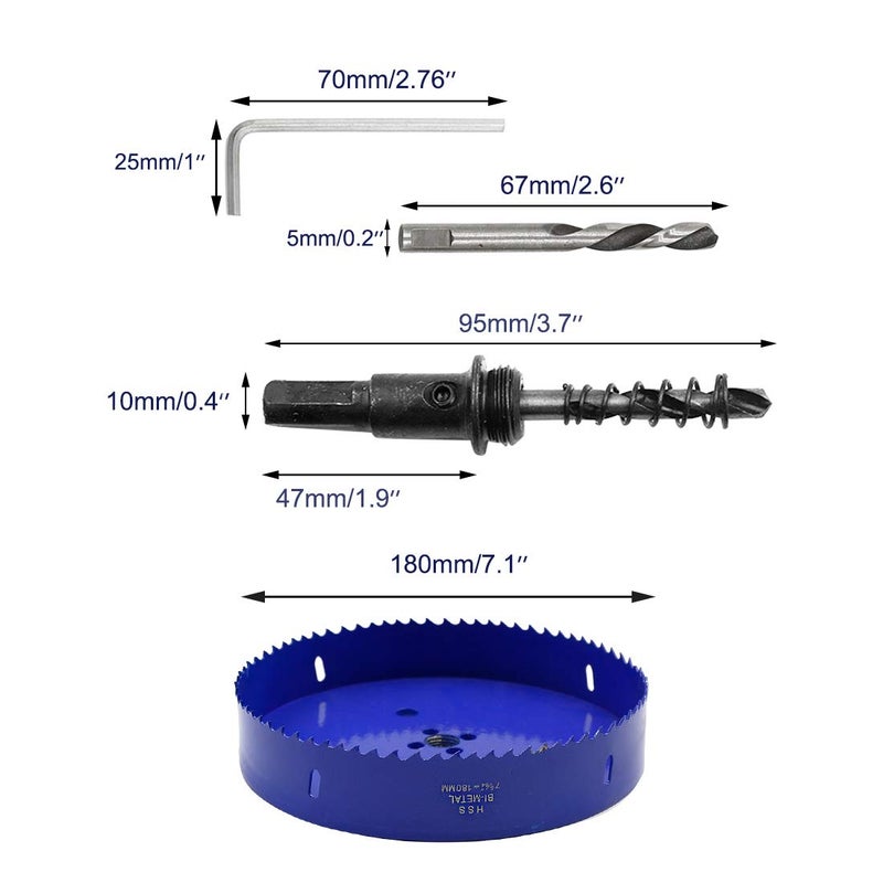 Luomorgo 7.1 inch 180mm Hole Saw  1 1/4 inch Cutting Depth HSS Bi-Metal Hole Cutter with Hex Shank Drill Bit Adapter for Wood Cornhole Boards Plastic Drywall Fiberboard - Image 2